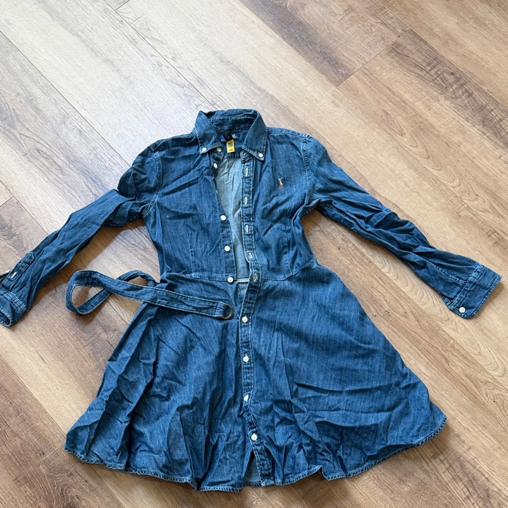 Polo by Ralph Lauren Girls Denim Shirt Dress - Dark Blue